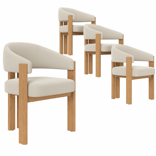 Cadeira de jantar ergonómica (4 unidades) u2013 estofada, pés em ferro, design em madeira u2013 bege, natural Cadeira de jantar ergonómica (4 unidades) u2013 estofada, pés em ferro, design em madeira u2013 bege, natural