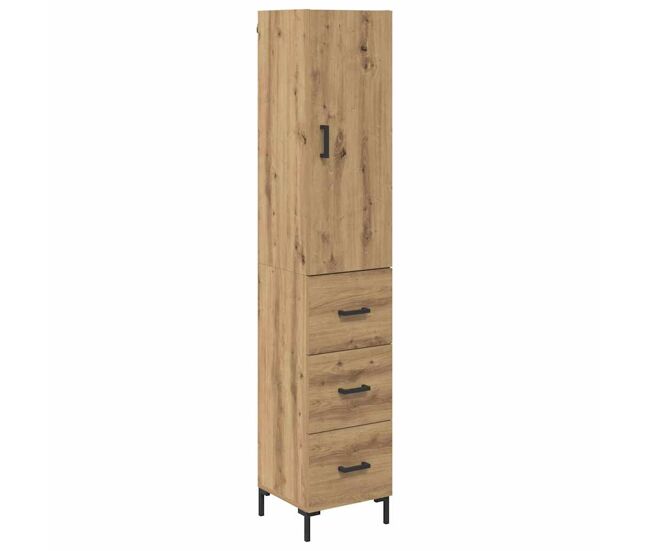 Aparador alto - mueble de almacenamiento con cajón roble artesanal 69,5 x 34 x 180 cm es447