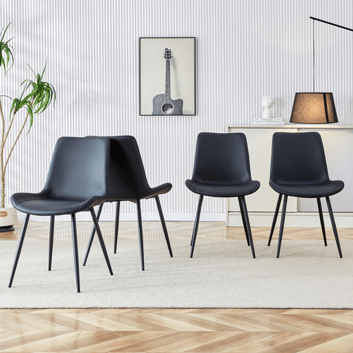 Cadeiras de sala de jantar 4 unidades - modernas, assento largo com encosto, PU e estrutura metálica - Preto