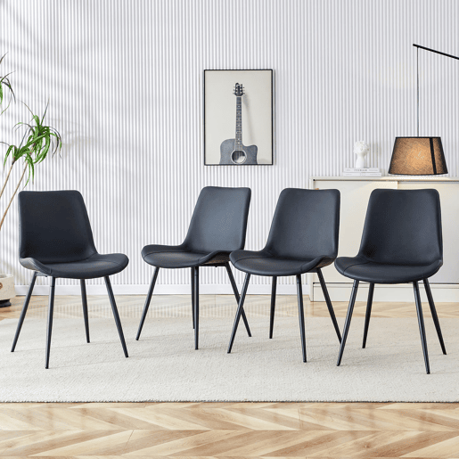 Cadeiras de sala de jantar 4 unidades - modernas, assento largo com encosto, PU e estrutura metálica - Preto