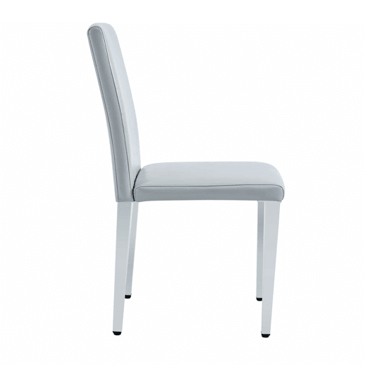 Cadeiras de sala de jantar, 4 unidades - design minimalista europeu, estofadas em PU cinza claro texturizado e pernas metálicas prateadas - Cinza Claro e Prata