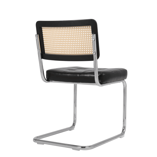Cadeiras de sala de jantar 2 unidades - Rattan, encosto em malha, assento acolchoado, pernas cromadas - Preto