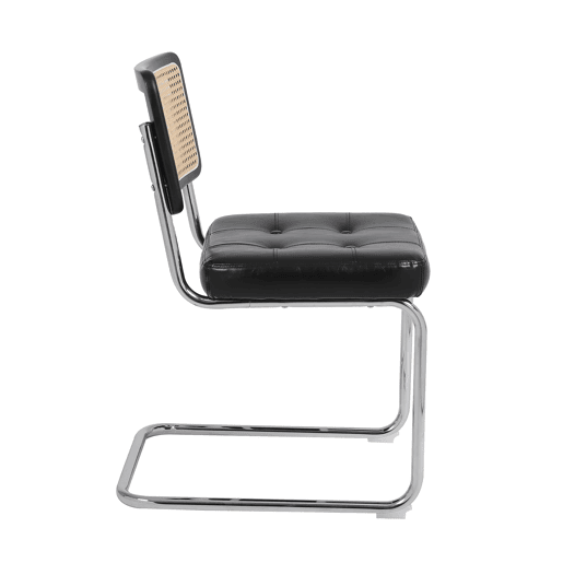 Cadeiras de sala de jantar 2 unidades - Rattan, encosto em malha, assento acolchoado, pernas cromadas - Preto