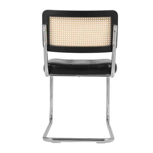 Cadeiras de sala de jantar 2 unidades - Rattan, encosto em malha, assento acolchoado, pernas cromadas - Preto