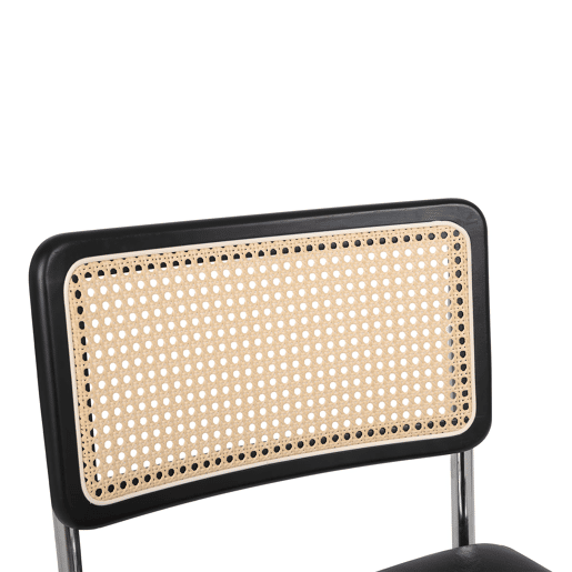 Cadeiras de sala de jantar 2 unidades - Rattan, encosto em malha, assento acolchoado, pernas cromadas - Preto