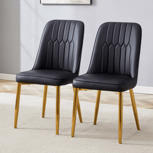 Cadeiras de sala de jantar 2 unidades - design moderno com assento largo - preto e dourado