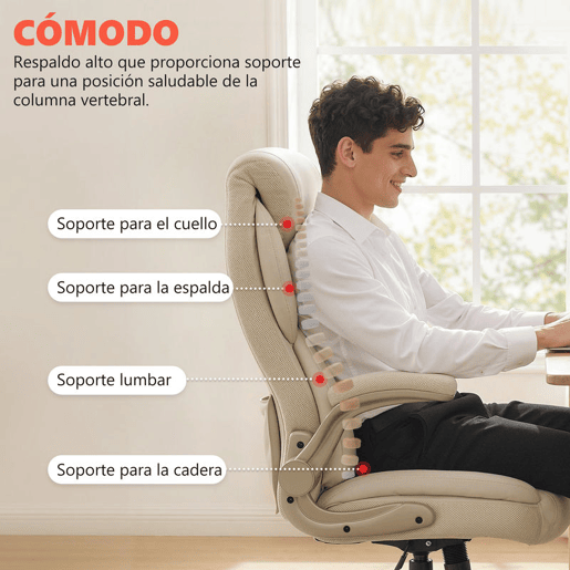 HOMCOM Cadeira de Escritório com Massagem Vibratória de 4 Pontos e Aquecimento Lombar, Cadeira Giratória de PU com Braços Rebatíveis, Encosto Alto, Altura Ajustável, Função de Oscilação, Creme