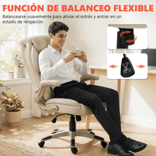 HOMCOM Cadeira de Escritório com Massagem Vibratória de 4 Pontos e Aquecimento Lombar, Cadeira Giratória de PU com Braços Rebatíveis, Encosto Alto, Altura Ajustável, Função de Oscilação, Creme