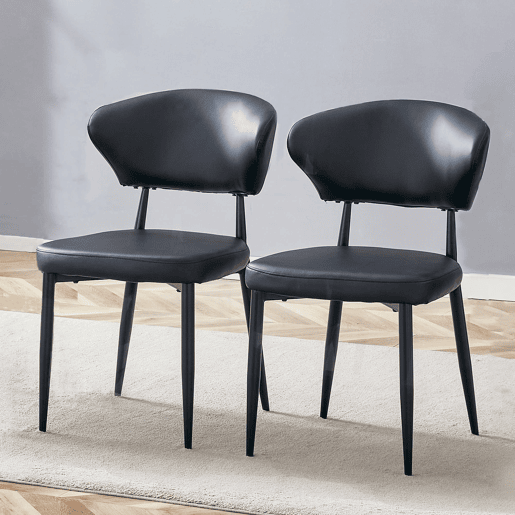 Cadeira de jantar 2 unidades - design ergonómico minimalista, encosto curvo - Preto