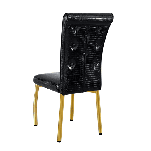 Cadeiras de sala de jantar 2 unidades - Retro pele de crocodilo acolchoadas, fivela de cristal - Preto, Dourado