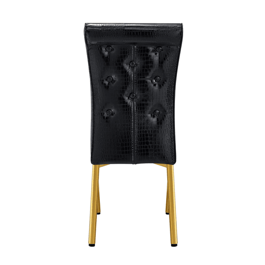 Cadeiras de sala de jantar 2 unidades - Retro pele de crocodilo acolchoadas, fivela de cristal - Preto, Dourado