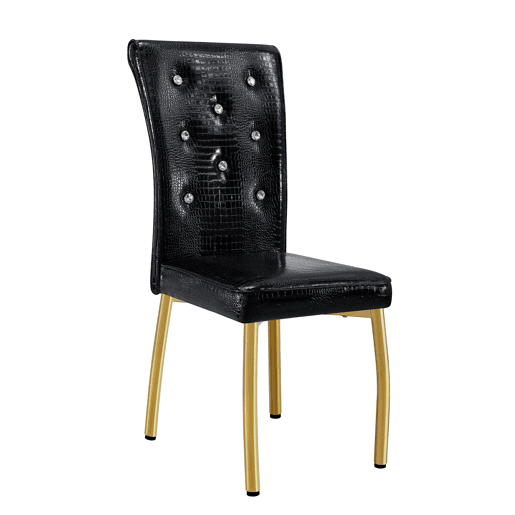 Cadeiras de sala de jantar 2 unidades - Retro pele de crocodilo acolchoadas, fivela de cristal - Preto, Dourado