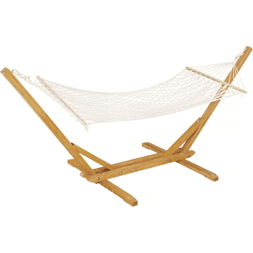 Rede de madeira com tecido macramé Dallas - 305 x 120 x 123 cm - Branco