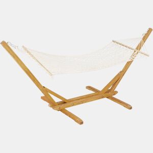 Rede de madeira com tecido macramƩ Dallas - 305 x 120 x 123 cm - Branco