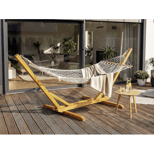 Rede de madeira com tecido macramé Dallas - 305 x 120 x 123 cm - Branco