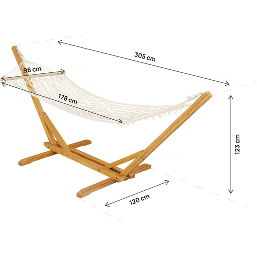 Rede de madeira com tecido macramé Dallas - 305 x 120 x 123 cm - Branco