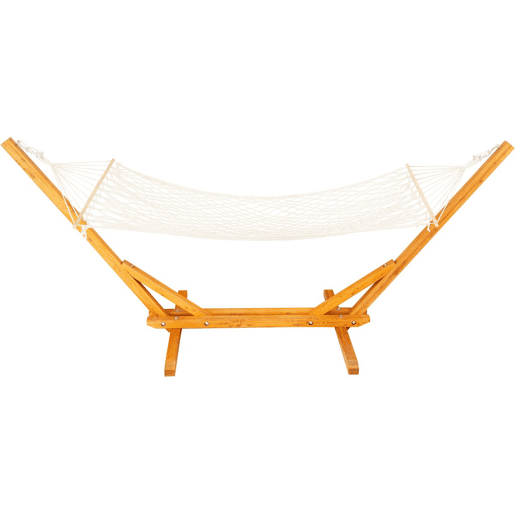 Rede de madeira com tecido macramé Dallas - 305 x 120 x 123 cm - Branco