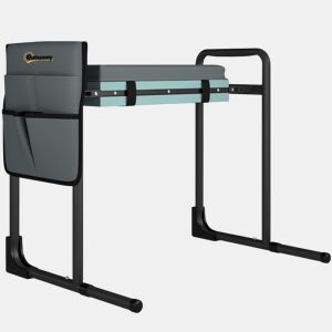 Outsunny Banco de Jardim Dobrável com Almofada de Espuma EVA Assento de Jardim Portátil com Bolsa para Ferramentas Pernas Extensíveis Carga 150kg Presente para Jardineiros Idosos Cinzento Escuro