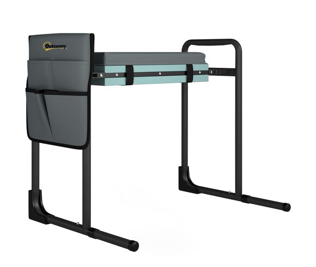 Outsunny taburete de jardín plegable con almohadilla de espuma eva, asiento de jardín portátil con bolsa para herramientas, patas extensibles, carga 150kg, regalo para jardineros ancianos, gris oscuro