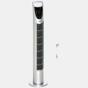 HOMCOM Ventoinha de Coluna com Controlo Remoto 3 Nivéis de Velocidade Temporizador 7,5h Potência 40W e Oscilação 70° Ø18x78,5 cm Prata
