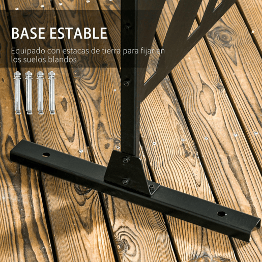 Outsunny Biombo de 3 Painéis 122x198 cm Biombo Separador de Ambientes com Suporte e Parafusos de Expansão Design de Folhas para Exterior Jardim Pátio Terraço Preto