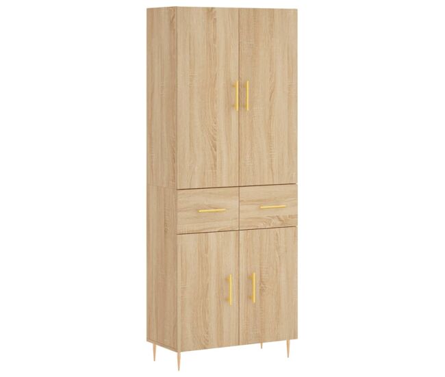 Aparador alto - mueble de almacenamiento madera contrachapada color roble 69,5x34x180 cm es805