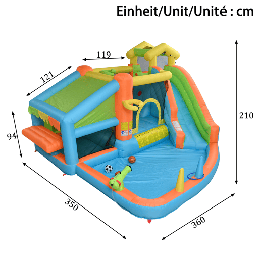 Castelo insuflável para crianças de tecido oxford com piscina,multicolor