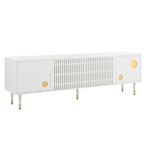 Móvel de TV 170 cm - Estrutura em grade, puxadores ocultos, decoração dourada - Branco