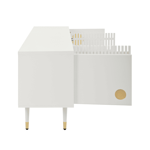 Móvel de TV 170 cm - Estrutura em grade, puxadores ocultos, decoração dourada - Branco