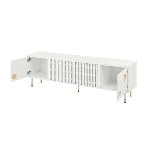 Móvel de TV 170 cm - Estrutura em grade, puxadores ocultos, decoração dourada - Branco