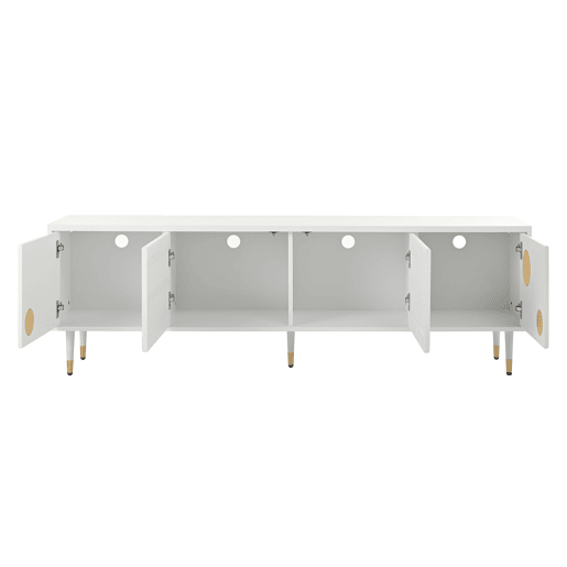 Móvel de TV 170 cm - Estrutura em grade, puxadores ocultos, decoração dourada - Branco