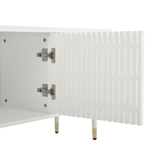 Móvel de TV 170 cm - Estrutura em grade, puxadores ocultos, decoração dourada - Branco