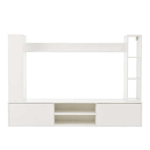 Conjunto de móveis para TV 180x35x33,5 cm - 4 prateleiras, com vitrines, suporta TVs de até 80 - Branco