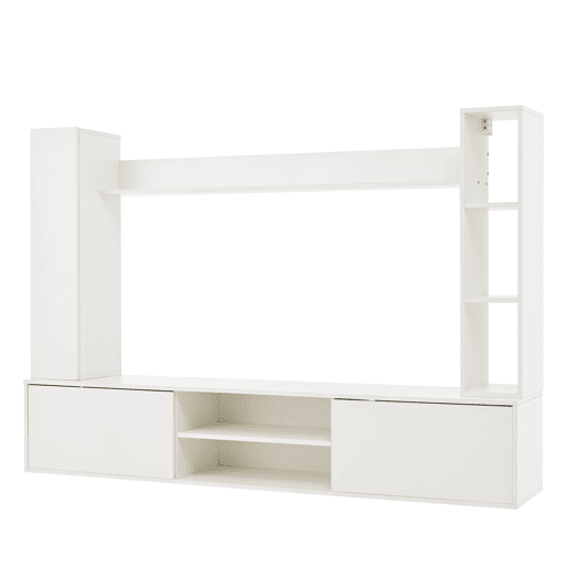 Conjunto de móveis para TV 180x35x33,5 cm - 4 prateleiras, com vitrines, suporta TVs de até 80 - Branco