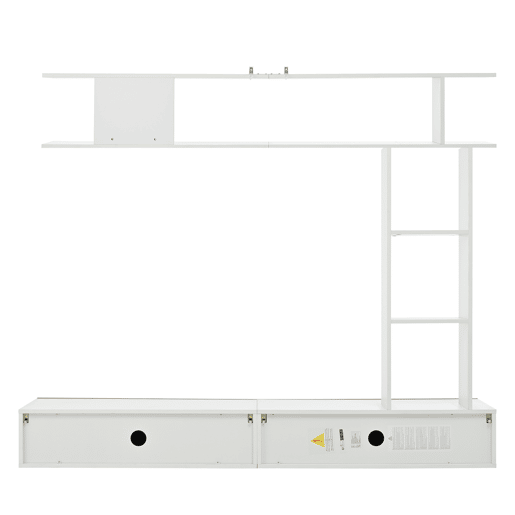 Móvel de TV 180x35x22,5 cm - Conjunto de sala com vitrines, prateleira e painel para TV - Branco + Natural