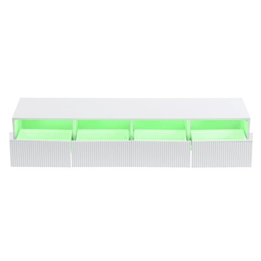 Conjunto de móveis LED - Estante de TV com 4 portas e mesa de centro com 2 gavetas - Branco com design dourado
