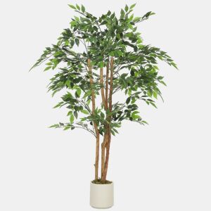 HOMCOM Ficus Artificial 150 cm com Tronco Natural Planta Artificial Realista para Interior com Vaso Decoração para Casa Sala, Escritório 65x65x150 cm Verde