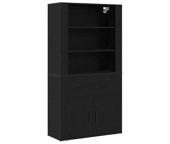 Aparador alto - mueble de almacenamiento roble negro 80 x 33 x 150 cm madera de ingeniería es1613