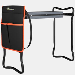 Outsunny Banco de Jardim Dobrável com Almofada de Espuma EVA Assento Portátil com Bolsa para Ferramentas na Cintura Carga 150 kg Presente para Jardineiros e Idosos, Preto