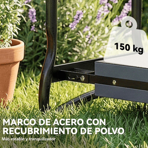 Outsunny Banco de Jardim Dobrável com Almofada de Espuma EVA Assento Portátil com Bolsa para Ferramentas na Cintura Carga 150 kg Presente para Jardineiros e Idosos, Preto