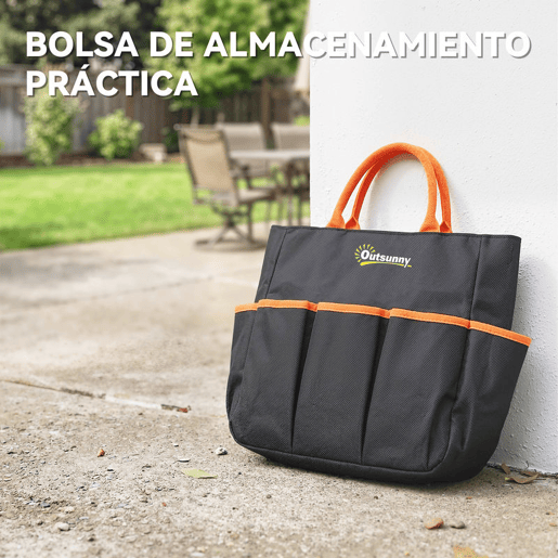 Outsunny Banco de Jardim Dobrável com Almofada de Espuma EVA Assento Portátil com Bolsa para Ferramentas na Cintura Carga 150 kg Presente para Jardineiros e Idosos, Preto