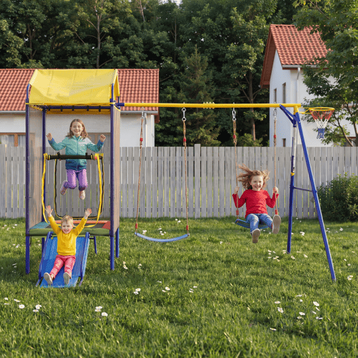 Baloiço infantil de jardim 2 lugares de ferro,multicolor
