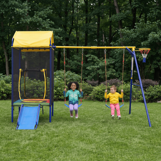 Baloiço infantil de jardim 2 lugares de ferro,multicolor