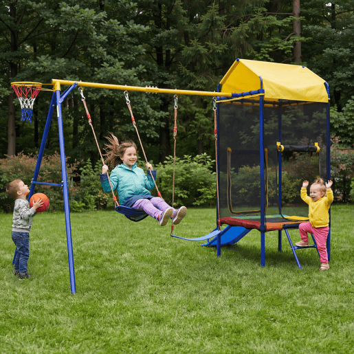 Baloiço infantil de jardim 2 lugares de ferro,multicolor