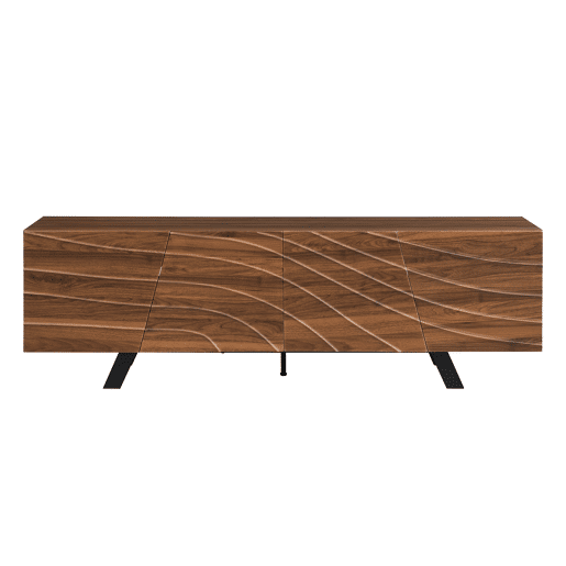 Móvel de TV 160x39x50,5 cm - Lowboard com frente ondulada, grande capacidade de armazenamento, pés de ferro - Nogueira
