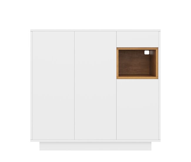 Zapatero 105x39,5x100,5cm - con una gaveta, estantes ajustables - blanco y madera natural