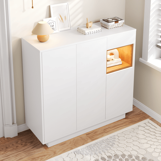 Sapateira 105x39,5x100,5 cm - Com gaveta, prateleiras ajustáveis - Branco e madeira natural