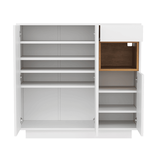 Sapateira 105x39,5x100,5 cm - Com gaveta, prateleiras ajustáveis - Branco e madeira natural