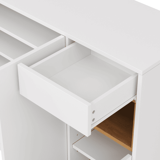 Sapateira 105x39,5x100,5 cm - Com gaveta, prateleiras ajustáveis - Branco e madeira natural