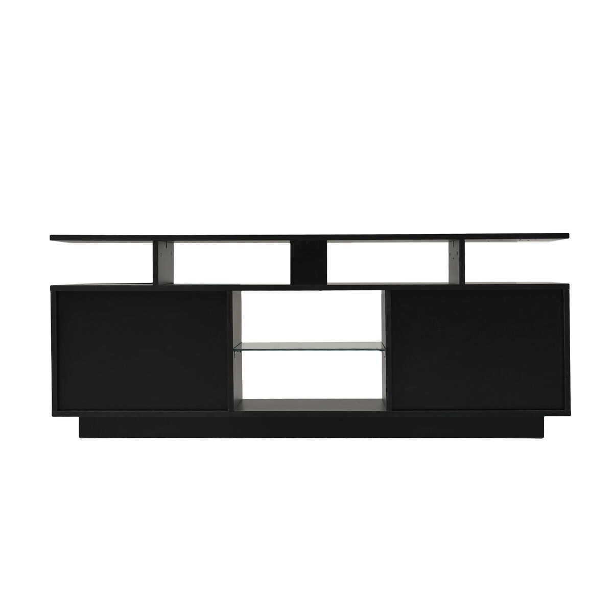 mueble para tv 140 cm - iluminacion led 16 colores panel brillante compartimento de vidrio - negro